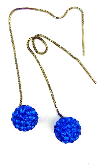Øreringe - strings i oxideret sterling sølv med blå krystalkugler